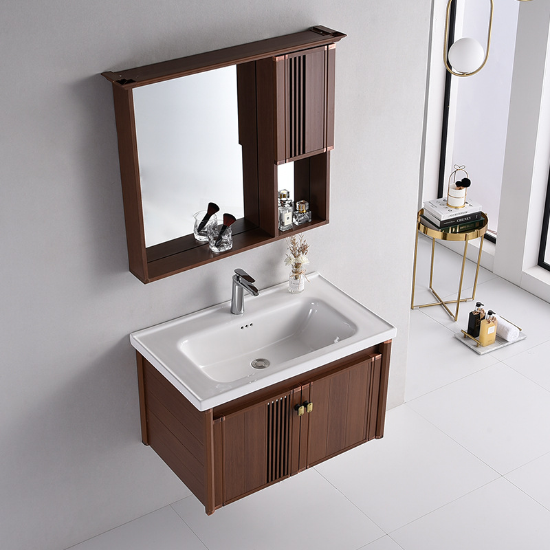 Nuevo estilo chino baño gabinete combinación espesado espacio aluminio cerámica integrado lavabo baño lavado Mesa lavabo gabinete