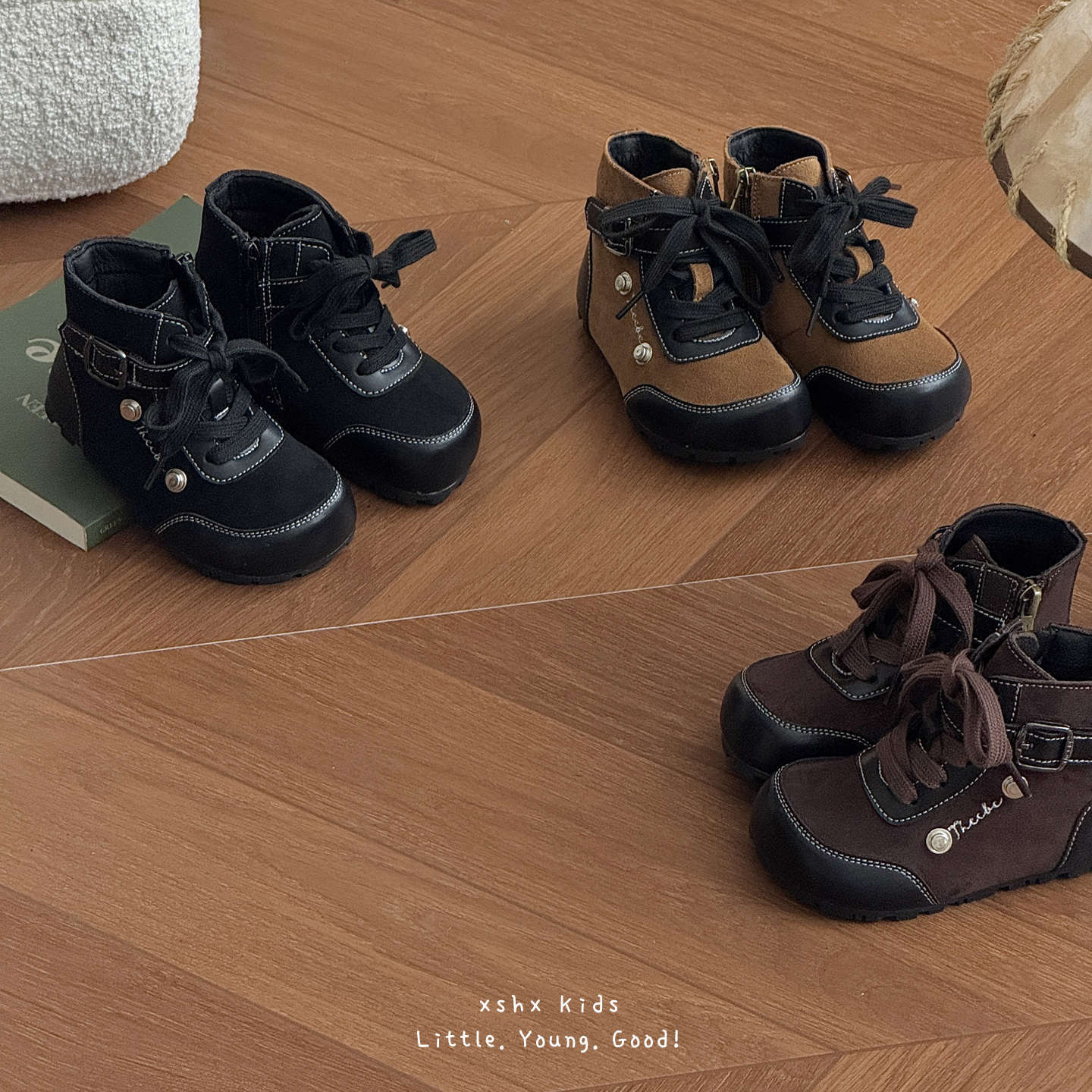 Xshx British Style Casual｜Unisex Leather Boots for Boys and Girls, Autumn and Winter, Side Zipper, Easy to Wear, Breathable, Warm, Non-Slip, Niche Design