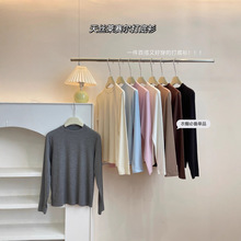 棉苏苏天丝莱赛尔打底衫女士秋冬新款修身叠穿小立领显瘦长袖上衣