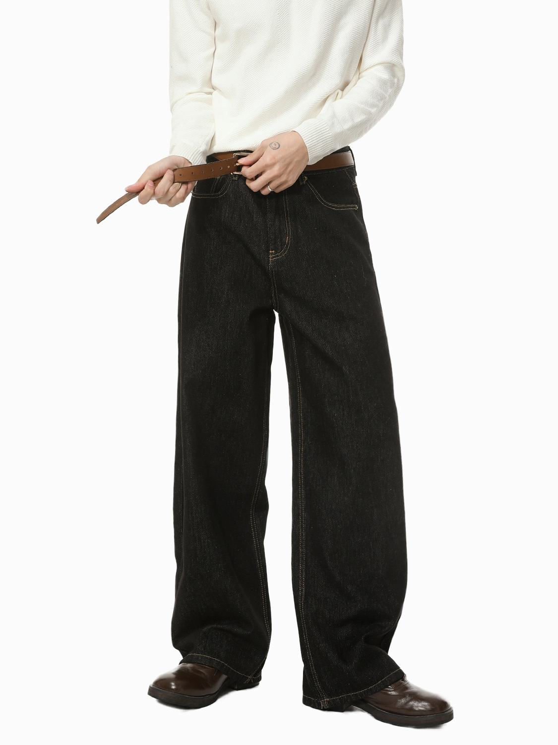 MTLCLOTHES Hombres| Retro americano hombre original vaca negro clásico versátil viaje vaqueros sueltos moda