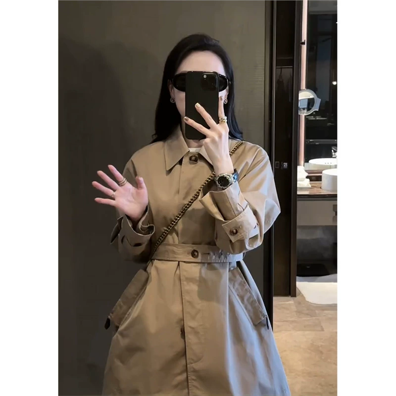 YT414628 Весенний французский супер красивый цвет хаки с плечом средней длиной плащ женский 2025 новый в этом году