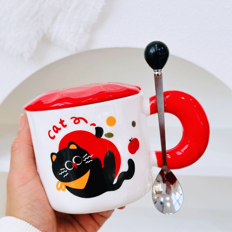 创意卡通猫咪可爱陶瓷杯高颜值办公室吸管水杯伴手礼咖啡杯少女心|undefined