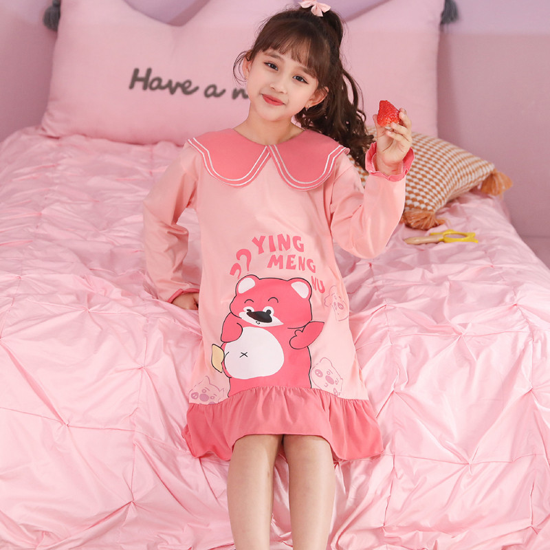 Camisón para niñas primavera y otoño nuevo estilo manga larga color sólido algodón dibujos animados Mella Ti niño grande bebé princesa pijama para niños