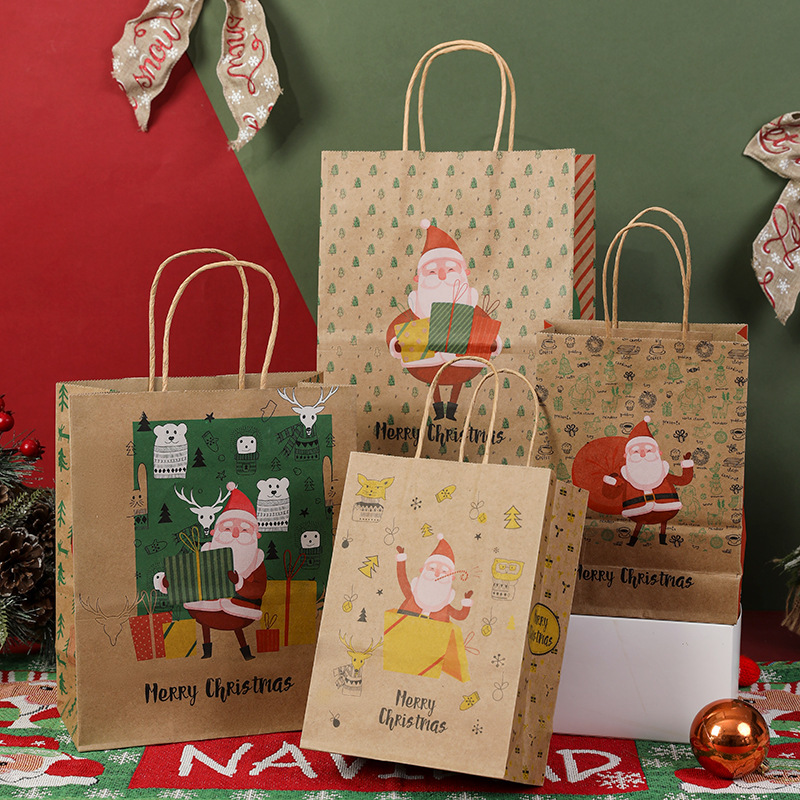 卸売りクリスマスプレゼント紙袋祝日パーティー包装クラフト紙袋平安夜キャンディープレゼント手提げ袋|undefined