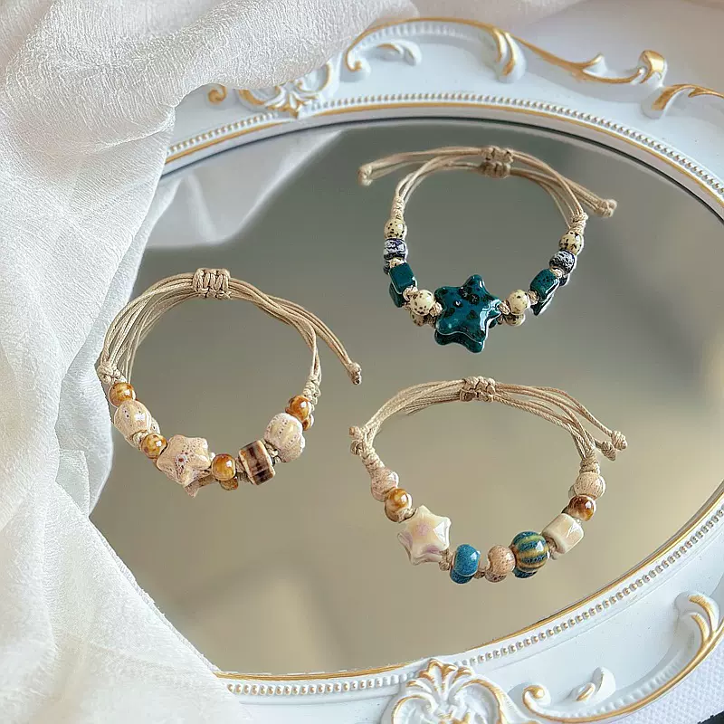 景德镇陶瓷手链女高级感新中式文艺闺蜜森系古风手绳礼物一件代发