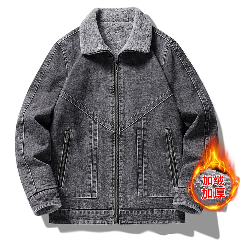 Трансграничная внешняя торговля мужская джинсовая куртка осень-зима корейская версия с бархатом утолщенные лацканы модная мужская куртка
