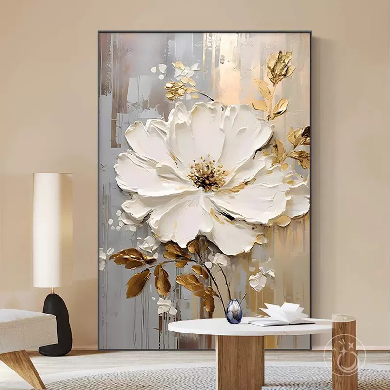 手绘油画《花开富贵》牡丹客厅沙发背景墙装饰画玄关挂画餐厅壁画