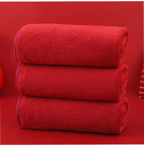 Wedding souvenir towel with happy words red towel wholesale engagement full moon return gift towel with happy words coral velvet towel