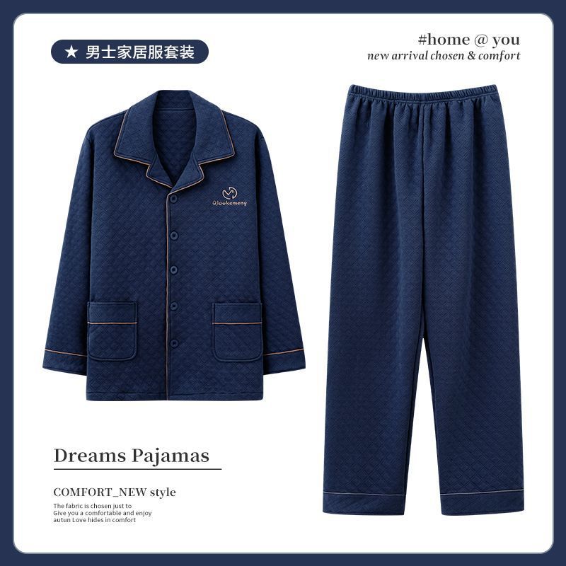Pijamas de los hombres 100% invierno acolchado sándwich 2023 nuevo espesado Otoño e Invierno casual desgaste del hogar