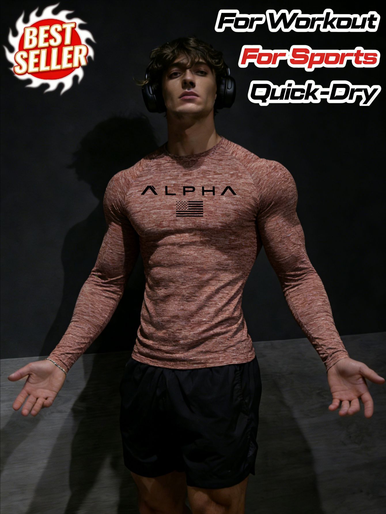 Men's Long Sleeved Sports Bodysuit Quick Drying Yoga Wear Top Tee_viptrois.com