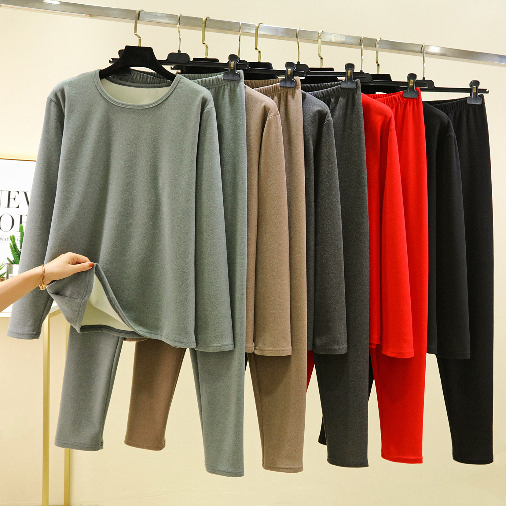 Men's double-sided velvet round neck thermal underwear suit autumn and winter brushed thickened plus size autumn clothes two-piece set