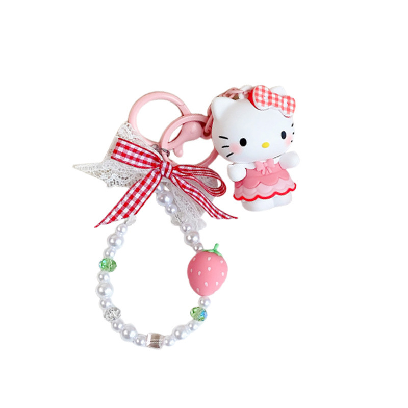 正版三丽鸥钥匙扣格纹草莓hellokitty包包挂件玉桂狗公仔玩偶饰品|undefined