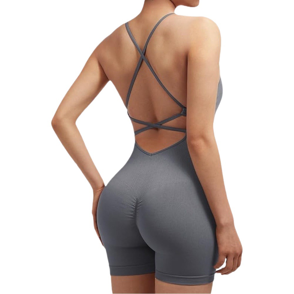 Europa y América sexy sin fisuras melocotón cadera yoga mono de secado rápido fitness deportes belleza espalda aire yoga ropa de una sola pieza