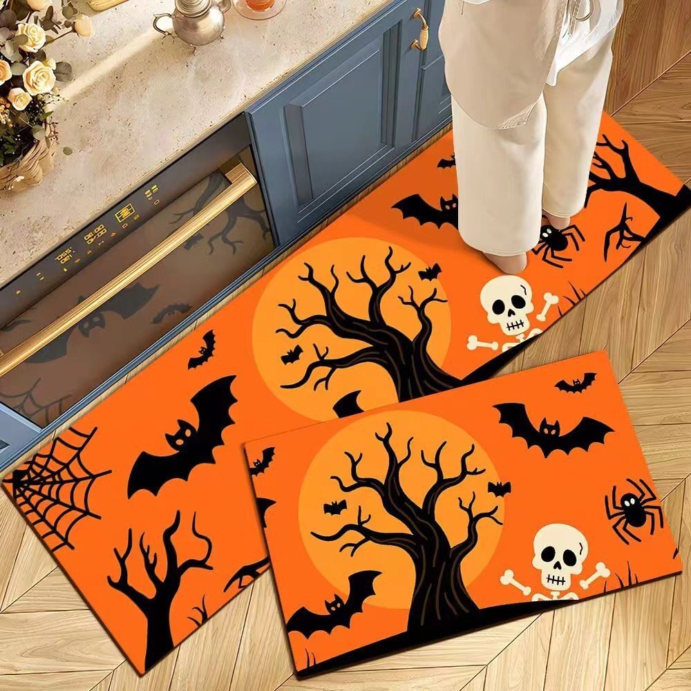 Decoración de Halloween cocina alfombra de suelo americana resistente a la suciedad fácil de cuidar alfombra de suelo de dos piezas en la puerta alfombra de cristal