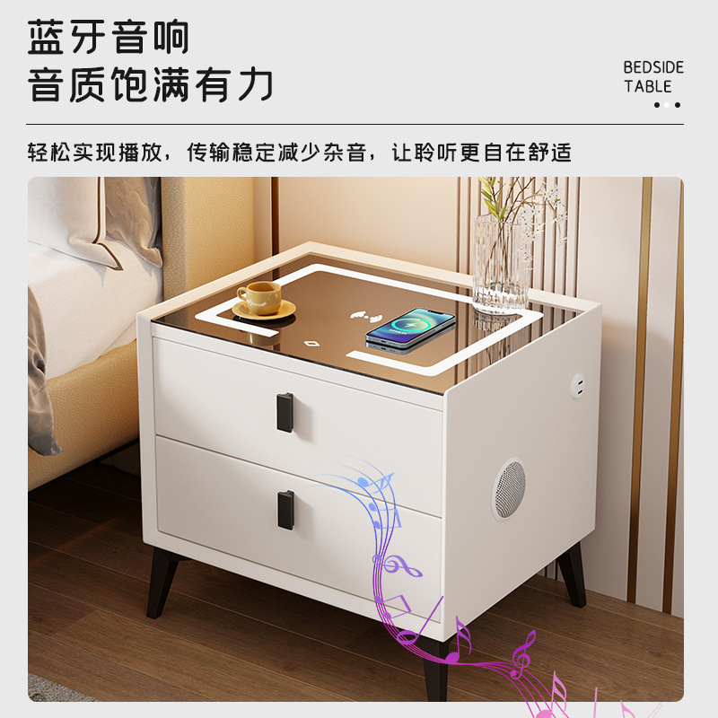 Mesita de noche inteligente de madera maciza de comercio exterior para el hogar Sensación premium Mesita de noche de dormitorio simple, pequeña y muy estrecha, multifuncional