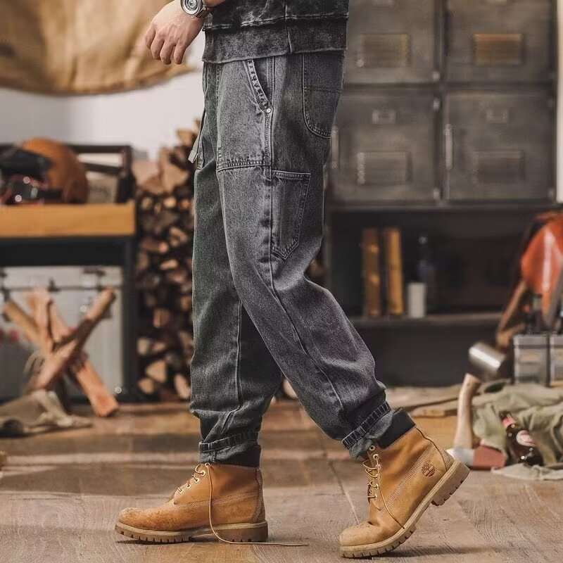 Estilo de Hong Kong hombres de moda verano nuevo estilo 2024 personalidad alfabeto jeans hip-hop ins marea calle alta tendencia pantalones guapos