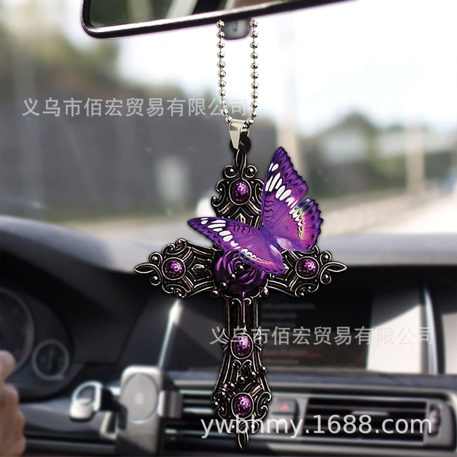 Transfronteriza nueva Púrpura Cruz ala mariposa Rosa Espejo Retrovisor Del Coche accesorios de la decoración del árbol de Navidad colgante