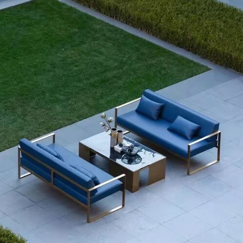 Outdoor Stainless Steel Sofa Seats, Courtyard Villa Vacation Accommodation, Open-Air Viewing Platform Sofa and Coffee Table Set