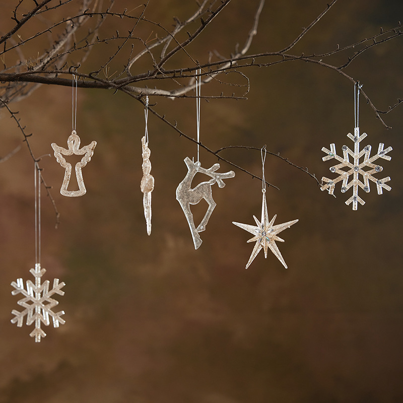 Nuevos flocos de nieve de Navidad transfronterizos mini flocos de nieve acrílicos transparentes de tamaño grande árbol de Navidad decoración colgante colgante