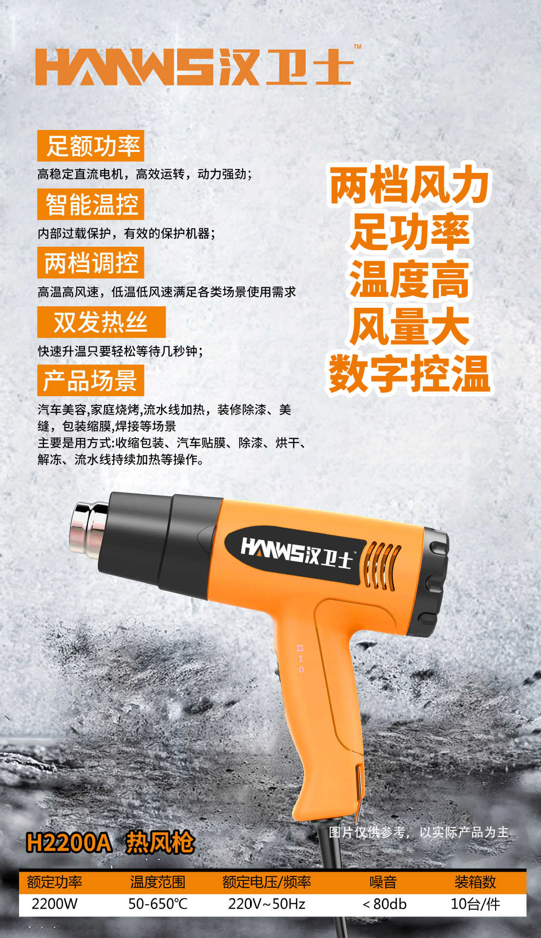 Gun de aire caliente de dos velocidades de regulación de temperatura ventilador de aire caliente industrial pistola de soldadura de plástico pistola de cocción de película de cocción de película de contracción térmica