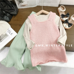 Women's Spring and Autumn New Long Sleeve Cartoon Base Layer Top Children's Knit Backless Dress with Skirt and Relaxed Pants, Stylish and Overseas Trade