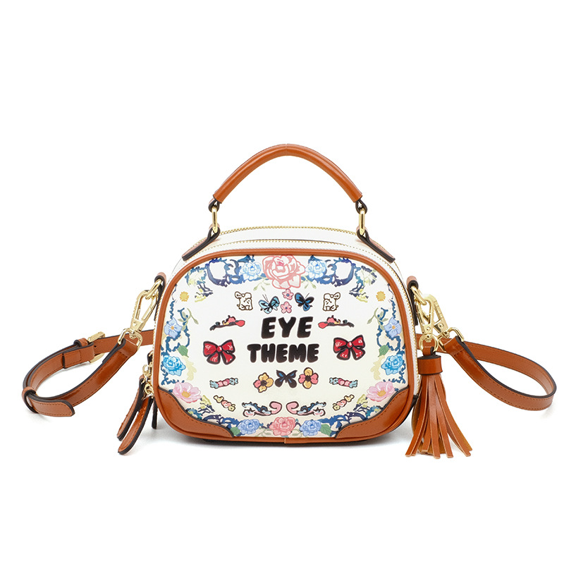 Damas lindas bolsas redondas bordadas de color contraste impresión de bigotes Zipper bordado brazalete PU bolsas nobles 2821 #