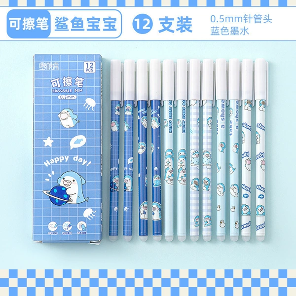 Children's shark, blue erasable erase pen, 12 pieces