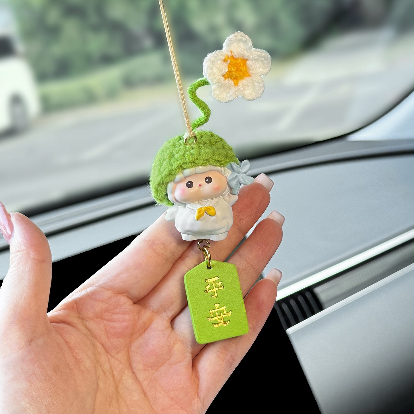 2026 New Lamb Car Pendant, Car Rearview Mirror Safety Ornament, Car Interior Decoration Hanging Decoration, Cute for Women