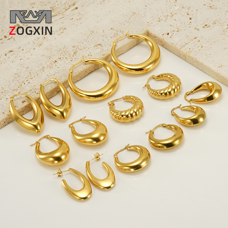 Pendientes de aro de acero inoxidable estilo INS europeo y americano para mujer, pendientes de acero de titanio dorado, pendientes de lujo ligero de alta gama.