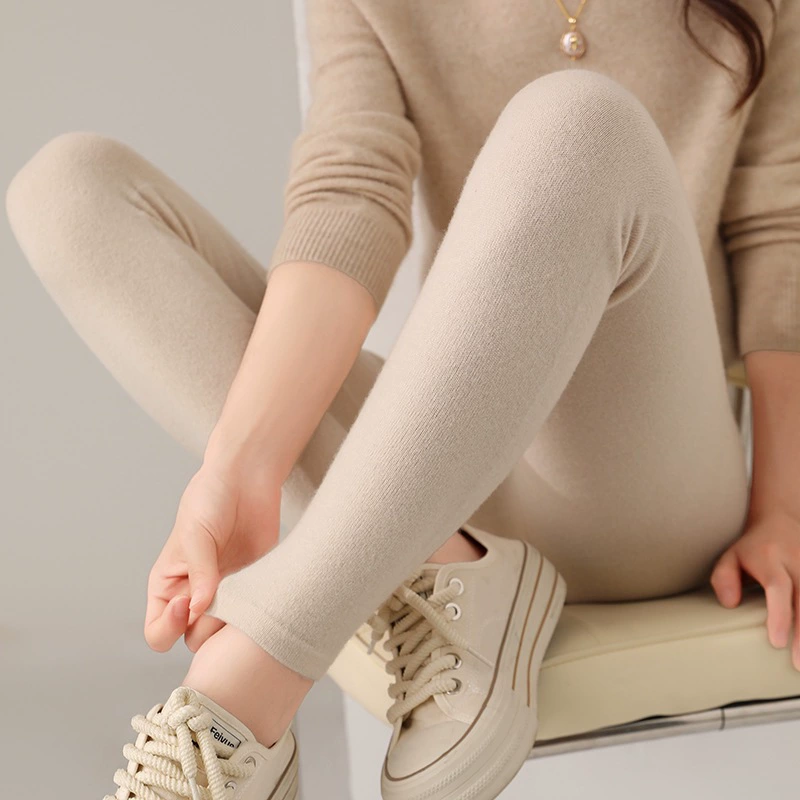 2024 новые 100 чистые шерстяные леггинсы женские осенние и зимние носить с высокой талией внутри и снаружи тонкую теплую тонкую кашемировую штаны