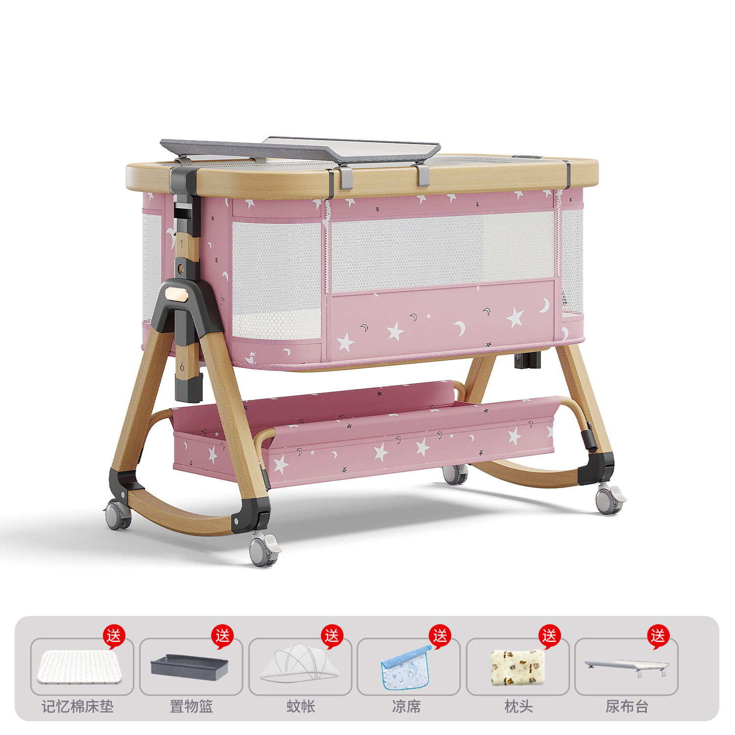 Cama para bebés, cama de cuna para recién nacidos, cama de empalme grande, cama móvil portátil plegable multifuncional 2 en 1