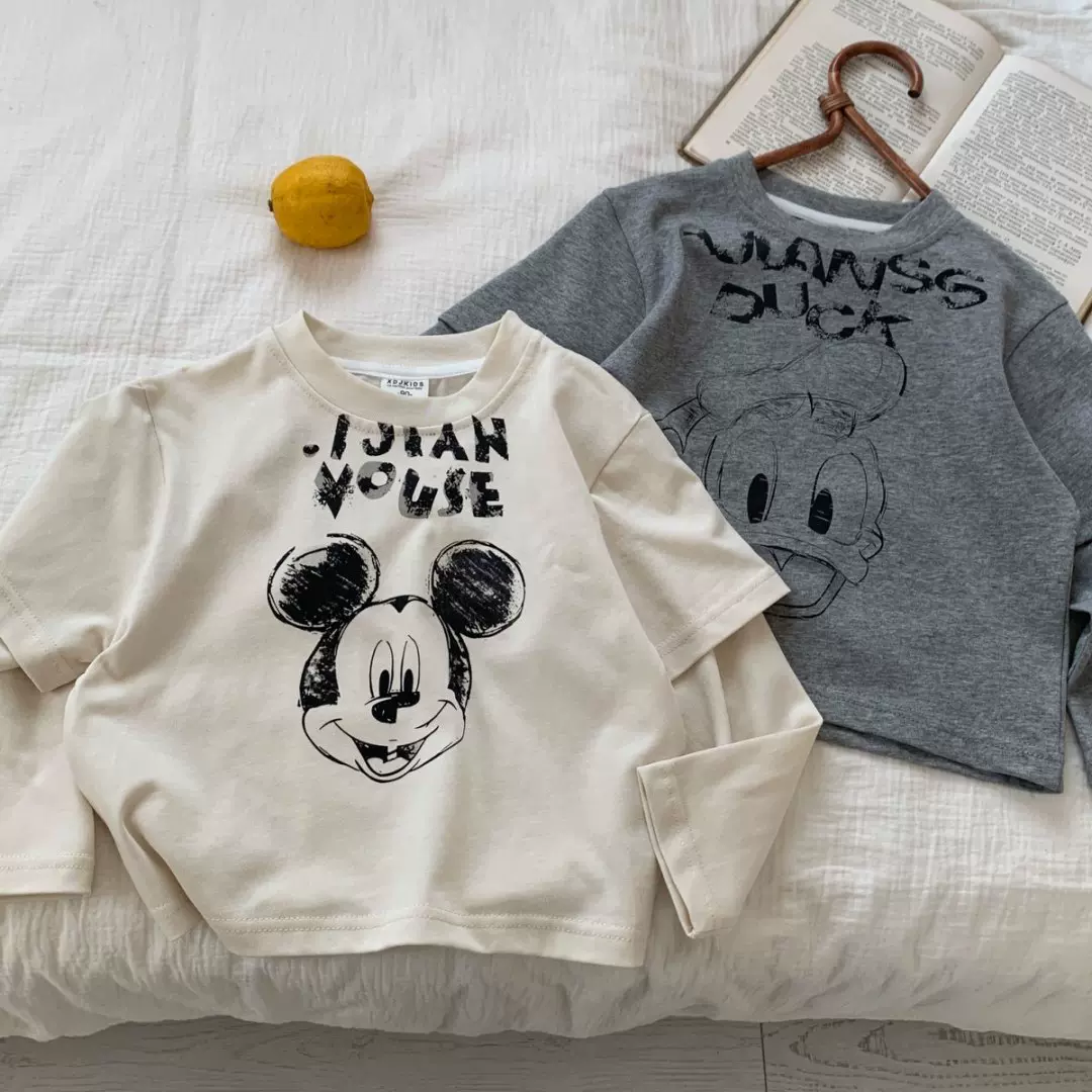 儿童T恤2025秋季新款童装男童女童假两件卡通印花宽松百搭长袖潮