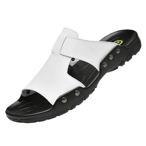 Summer super extra-large size men's large size breathable cowhide sandals, soft sole, fat, wide flip flops, 52