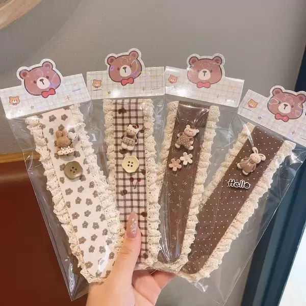 Milky coffee-colored hair stickers with lace trim, floral patterns, and plaid designs, sweet and versatile, suitable for children's bangs and stray hairs, polka dot hair stickers