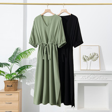 重磅真丝连衣裙女夏季新款v领长款桑蚕丝裙子大码气质收腰女装