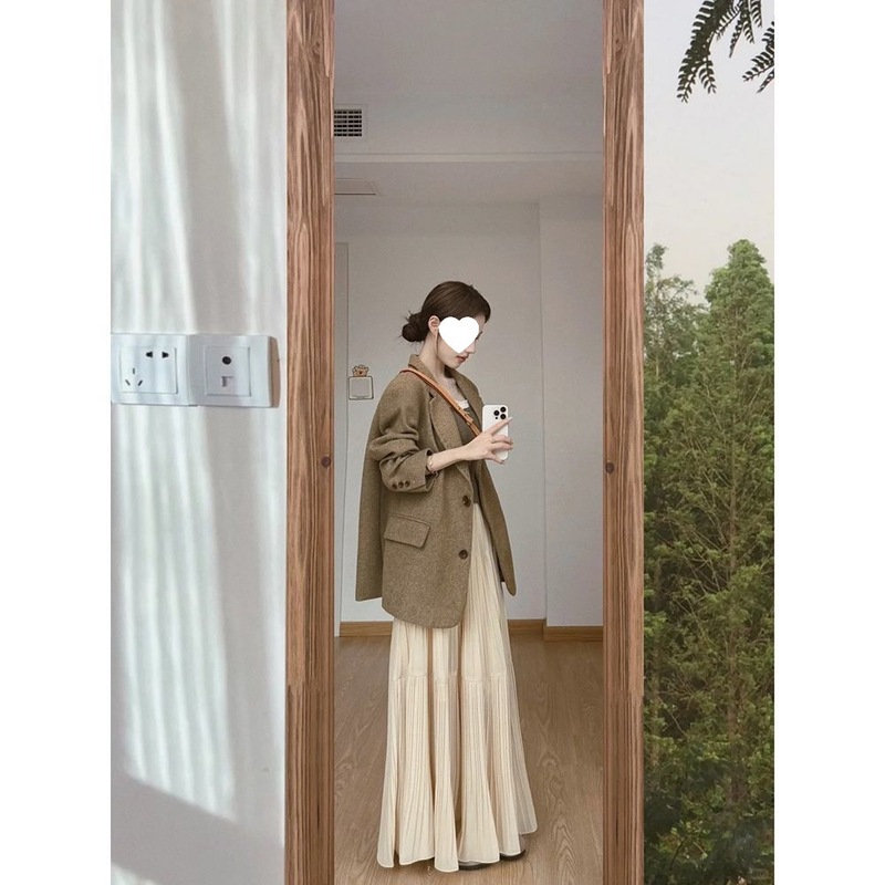 初秋一整套穿搭卡其色西装外套女秋季新款韩系显瘦气质西服上衣女|undefined