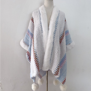 Factory Direct Sales Yunnan Lijiang Dali Ethnic Style Fur Collar Travel Shawl Thickeneded Cloak Outwear Fur Ball Cloak
