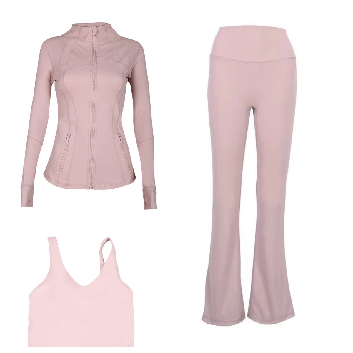 Flared Pants Jacket U Back Bra Sports Set 3 Piece Fitness Run Yoga Women's Clothing Workout Gym Fitness Running Yoga Set_ecoleips.com