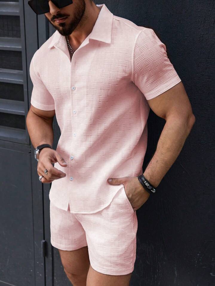 Ensemble deux pièces pour homme, chemise à manches courtes et short, style sport décontracté, idéal pour la plage (collection 2025)._voghion.com