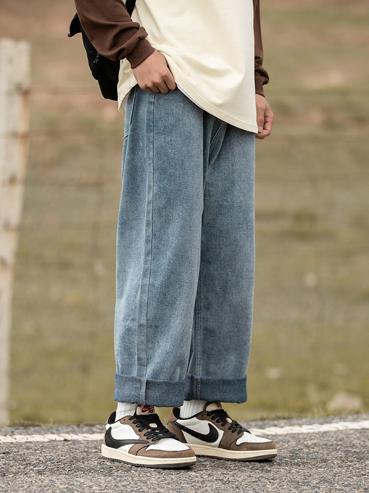 Hanlu Xingangfeng jeans para hombre para hombre 2025 primavera nuevo color sólido lavado recto ins pantalones de tendencia