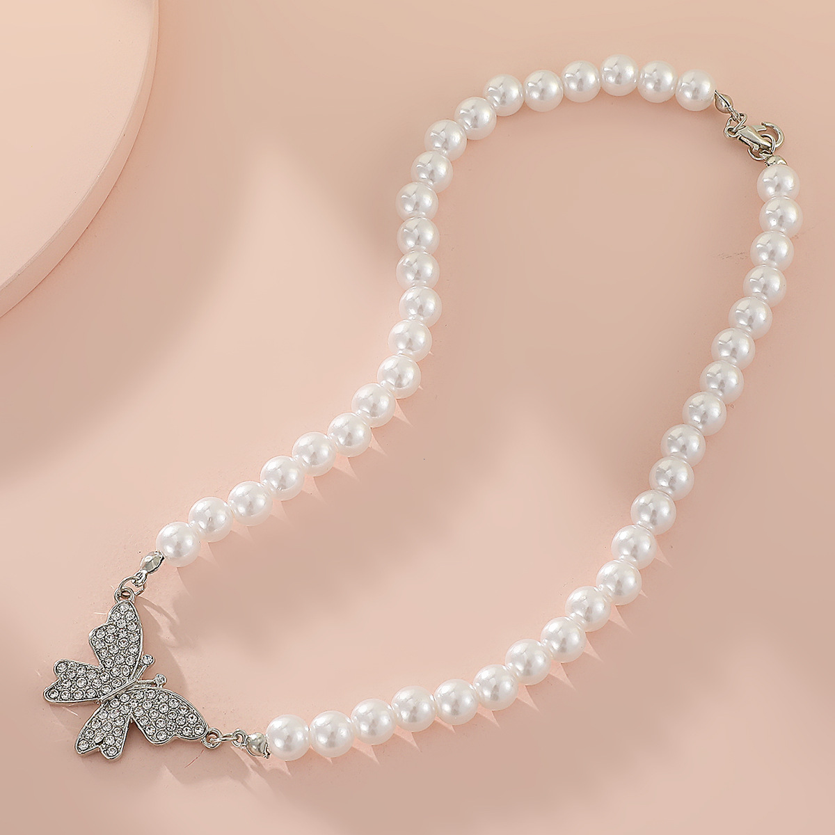 Pearl Butterfly Necklace With Diamond Studs - Minimalist Chic_voghion.com