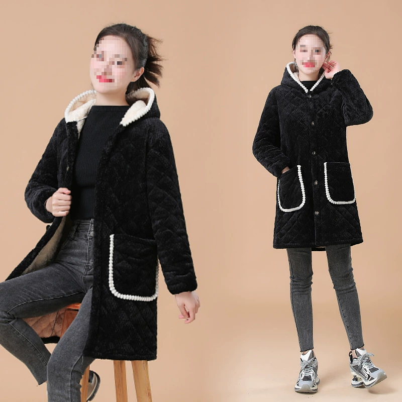 Плюшевый теплый плащ взрослый женский осенний и зимний фланелевый взрослый пиджак хлопчатобумажная пижама толстый комбинезон