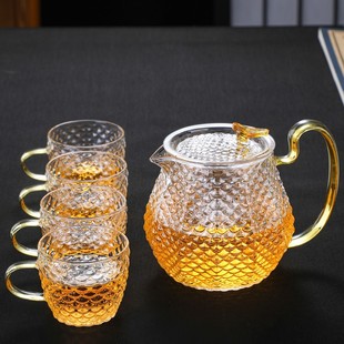 Japanese-style Hammer Pattern Transparent Glass Teapot Household Heat-resistant High-temperature Filter Inner Container Flower Teapot Tea Set Tea Boiling Tea Maker