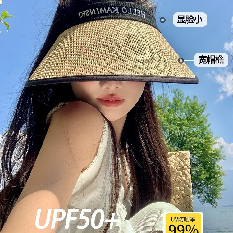 Yao Yao の大きなつばの麦わら帽子、空のトップの日焼け止め帽子、女性用夏用ヘアフープサンハット、紫外線防止機能なし、麦わら帽子|undefined