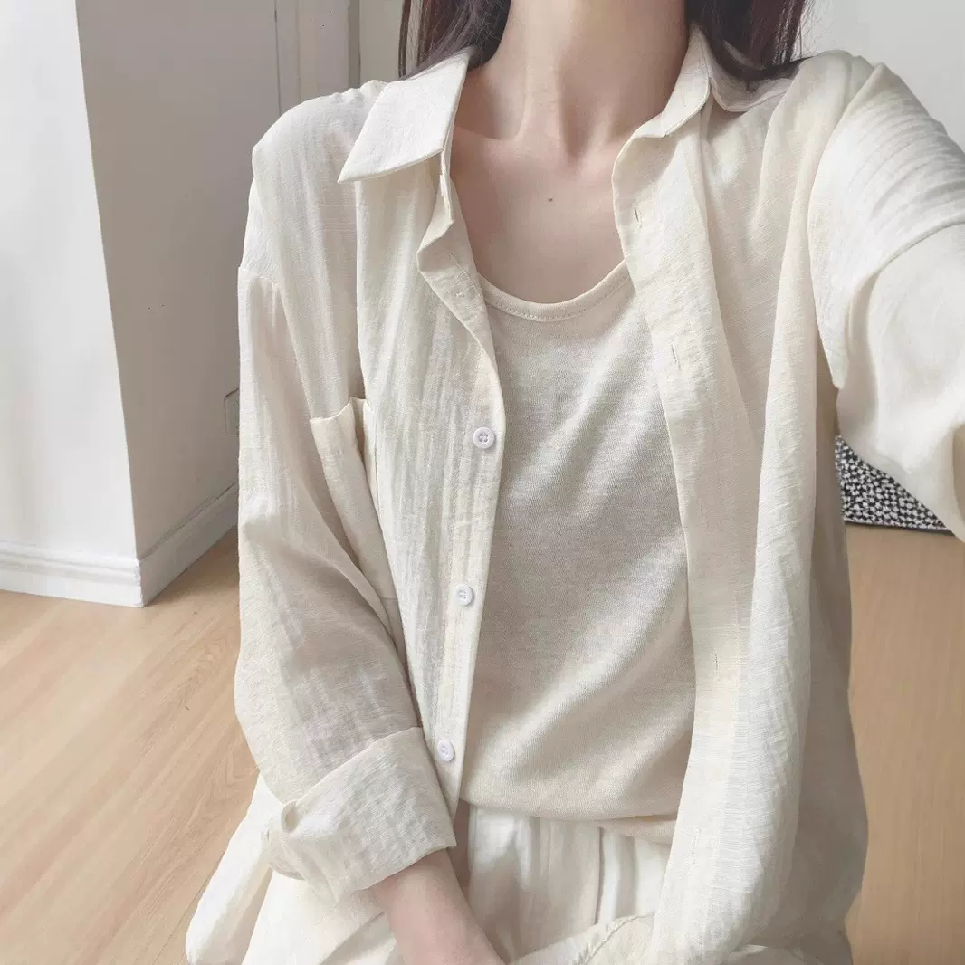 防晒衬衫上衣女夏季2025设计感小众百搭长袖外穿休闲衬衣薄款外套