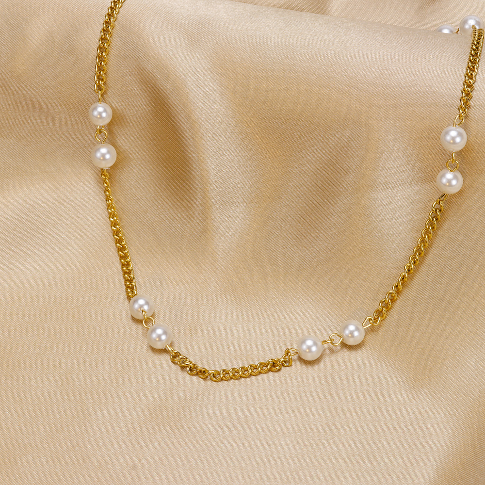 Simple Style Geometric Stainless Steel Plating Artificial Pearls Necklace 1 Piece