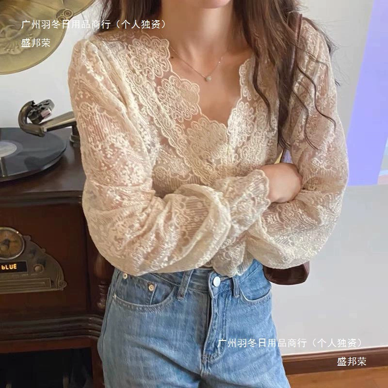 Тонкая кружевная рубашка больших размеров с длинными рукавами для женщин, новинка 2025 года, осенняя красивая рубашка для полных девушек, утягивающий топ в европейском и американском стиле
