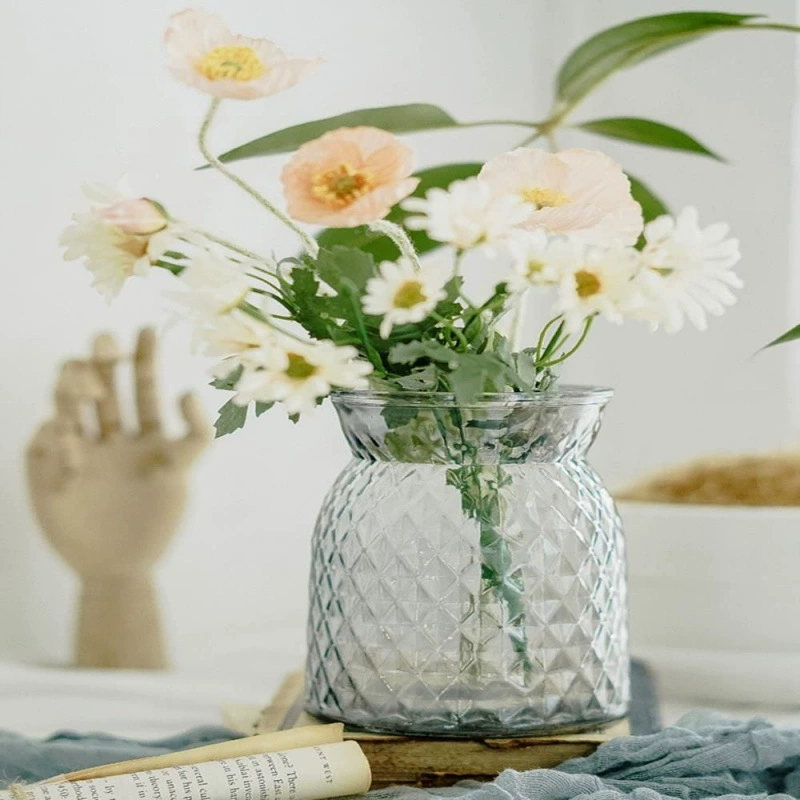 Современная простая синяя стеклянная ваза с широким горлышком, прозрачная цветочная композиция, гостиная, обеденный стол, балкон, настольная водная цветочная композиция, украшения