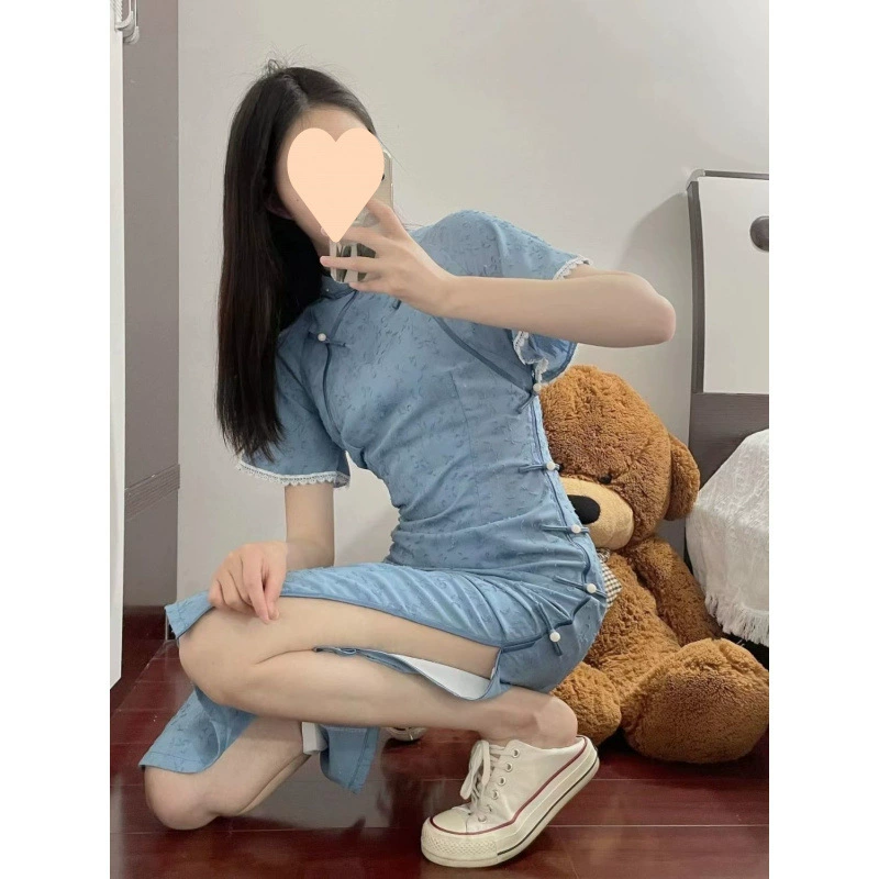 Чонсам для миниатюрных женщин, винтажный стиль Республики Китай, молодежное и элегантное повседневное летнее чайное платье 2025 года.