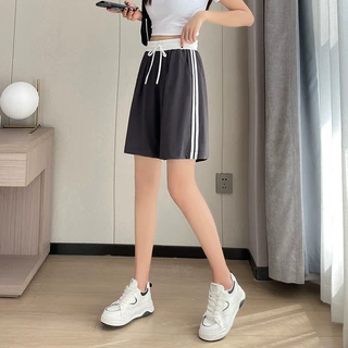 冰丝短裤女夏季薄款宽松高腰直筒中裤休闲阔腿裤运动五分裤子406